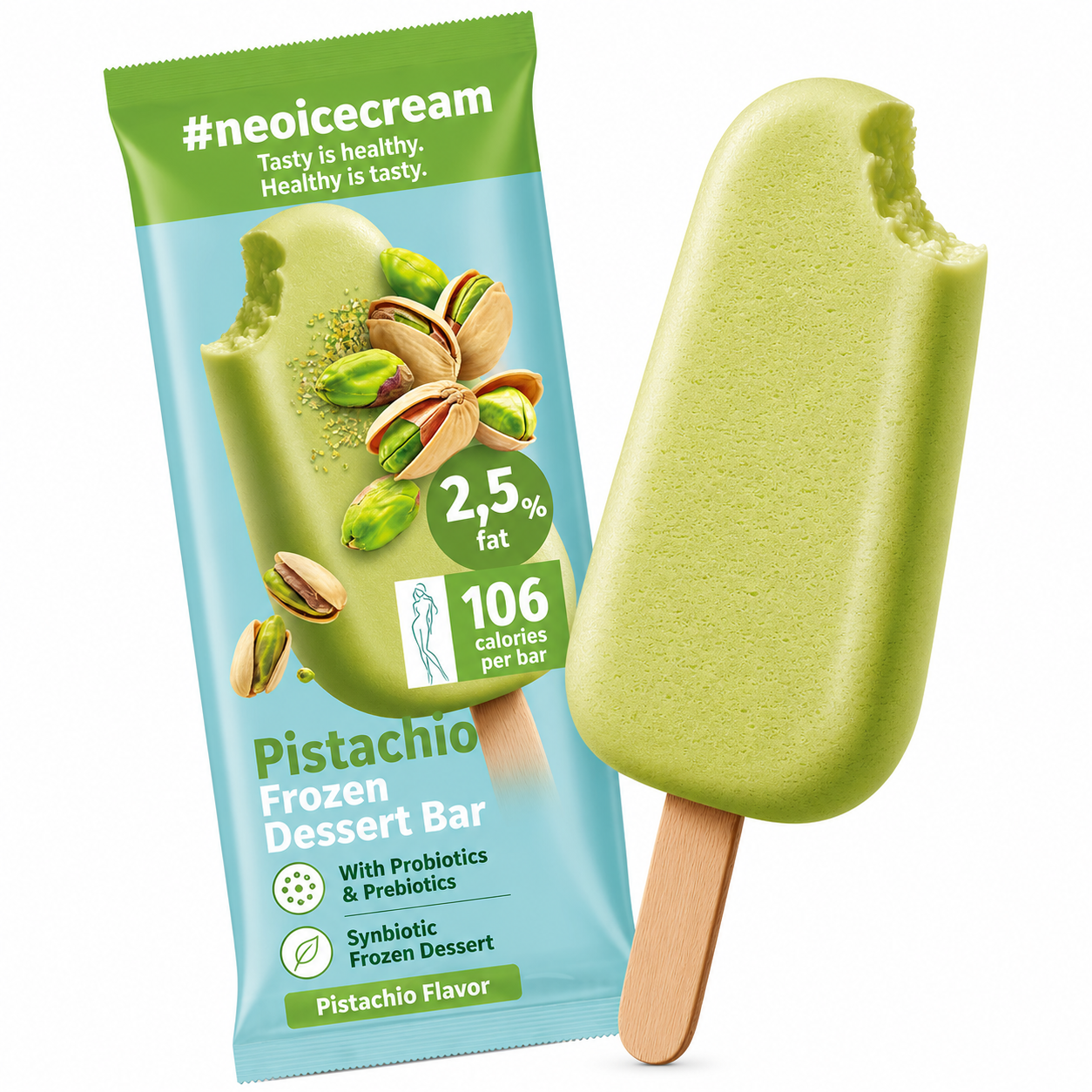 Pistachio #neoicecream frozen dessert bar, 106 kcal