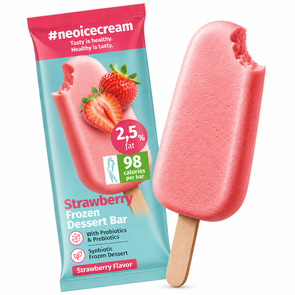 Strawberry #neoicecream frozen dessert bar, 98 kcal