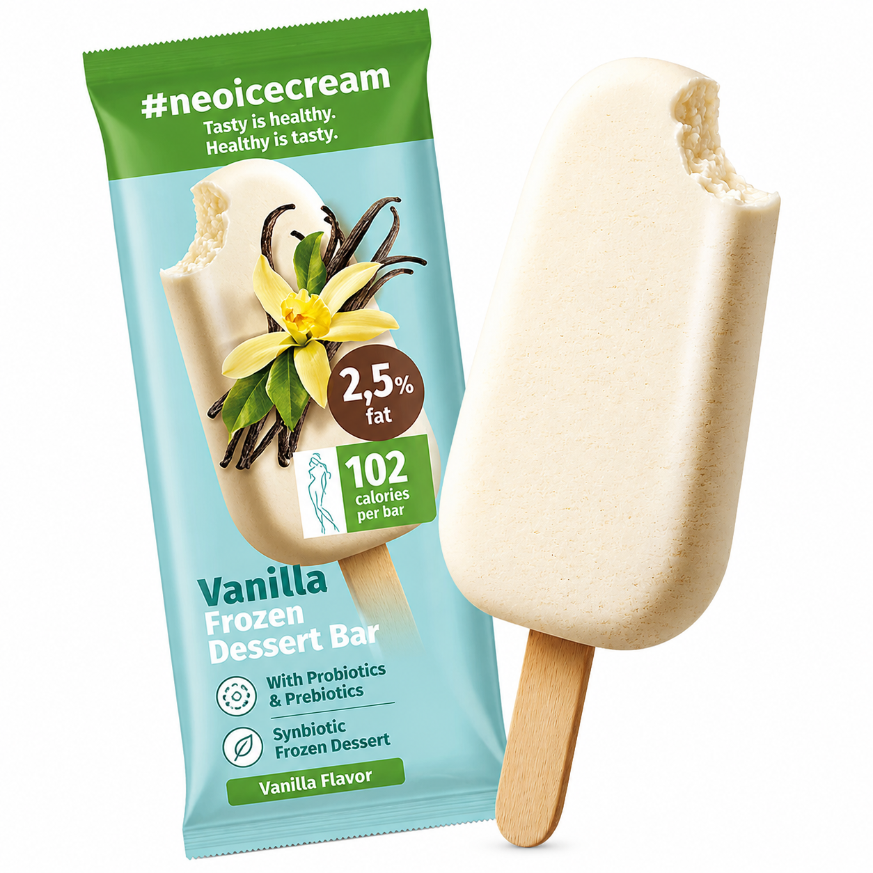 Vanilla #neoicecream frozen dessert bar, 98 kcal